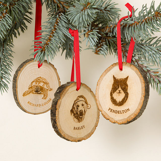 Personalized Pet Portrait Wood Slice Ornament