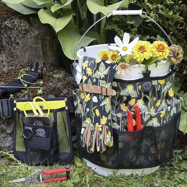 Floral Garden Bucket Caddy & Arm Saver Gloves