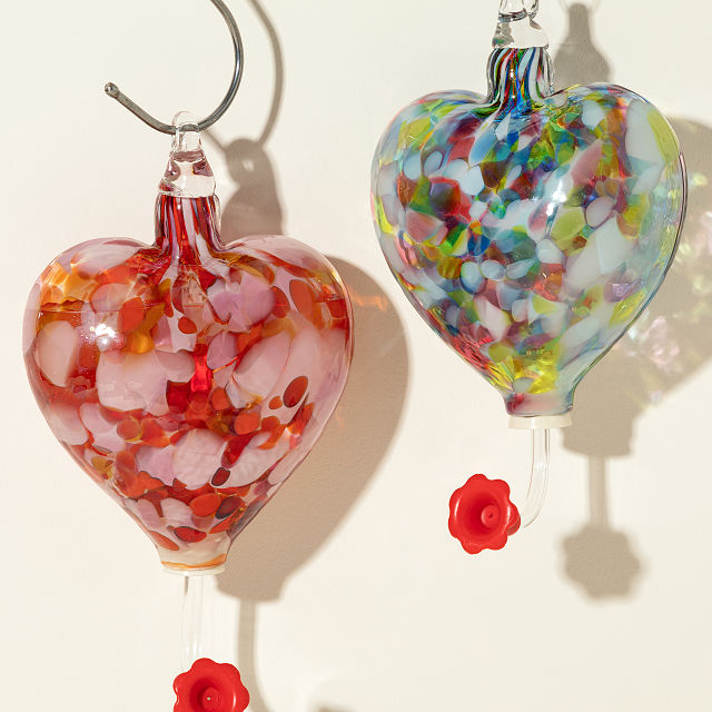 Hand-Blown Heart Hummingbird Feeder