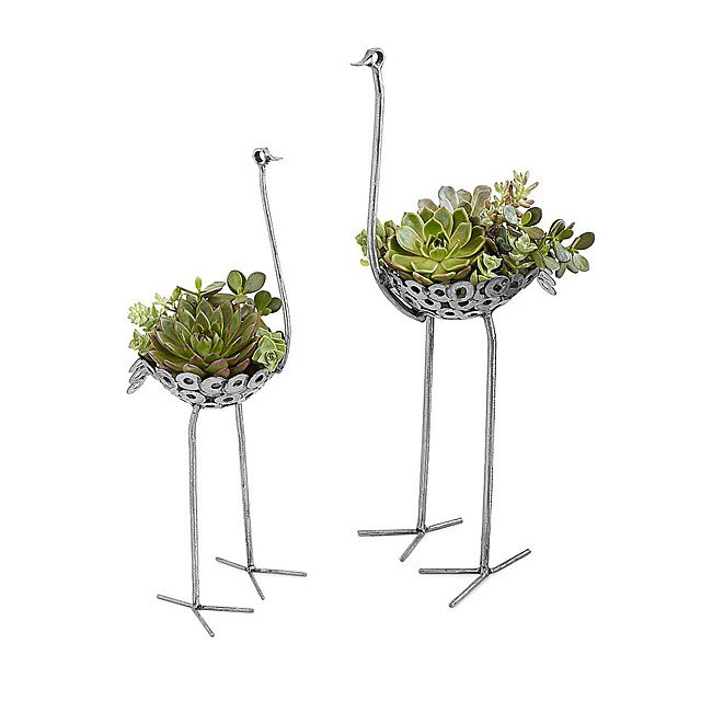 Recycled Metal Ostrich Planter