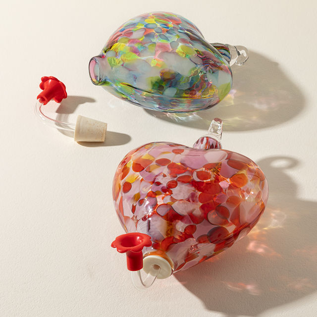 Hand-Blown Heart Hummingbird Feeder