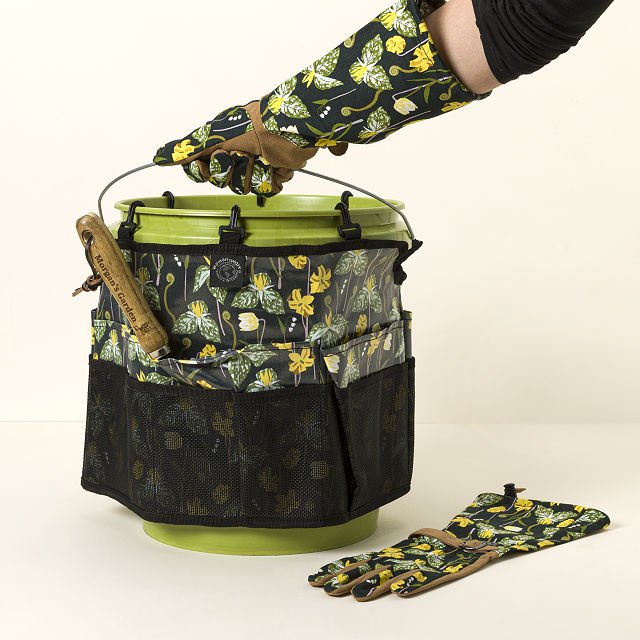 Floral Garden Bucket Caddy & Arm Saver Gloves