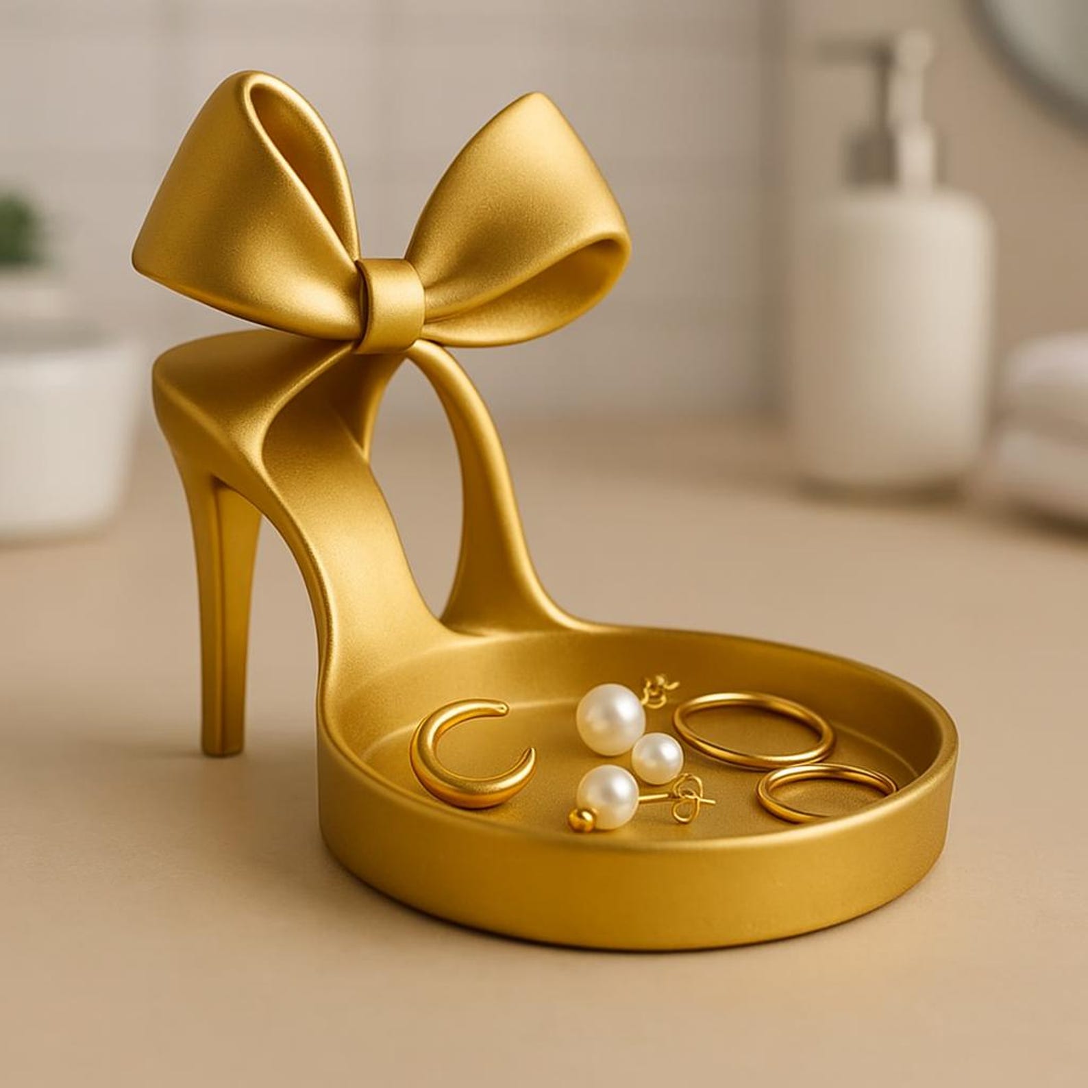 🎁✨ Printed High Heel Jewelry Holder with Bow – Perfect Gift for Holidays & Special Occasions