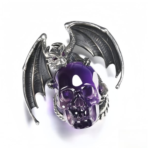 ✨ Sparkling Amethyst & Silver Crystal Skull Necklace with Ruby Eyes – Perfect Gift for Holidays & Special Occasions! 💎