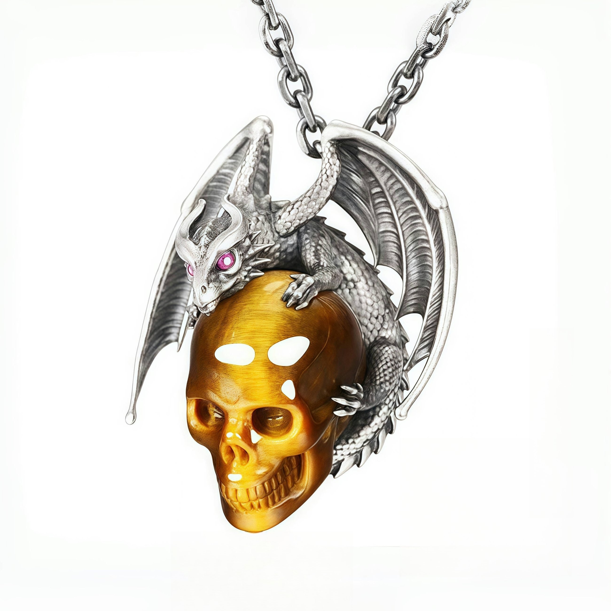 ✨ Sparkling Amethyst & Silver Crystal Skull Necklace with Ruby Eyes – Perfect Gift for Holidays & Special Occasions! 💎