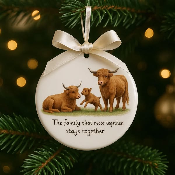 🎁Adorable Highland Cow Family Ornament – Perfect Holiday & Special Occasion Gift! 🎄