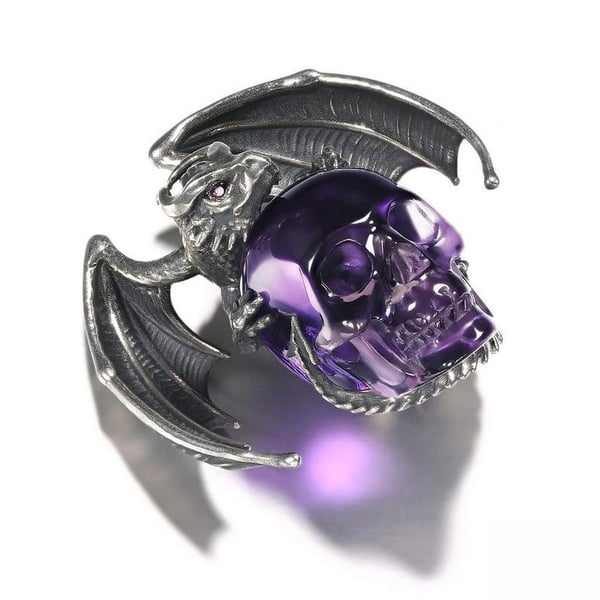 ✨ Sparkling Amethyst & Silver Crystal Skull Necklace with Ruby Eyes – Perfect Gift for Holidays & Special Occasions! 💎