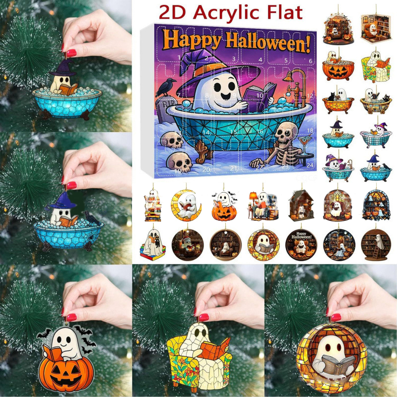 🎁 Spooky Halloween Advent Calendar Gift – 24 Days of Festive Fun with Ghost Ornaments! 👻 Perfect Holiday Present!