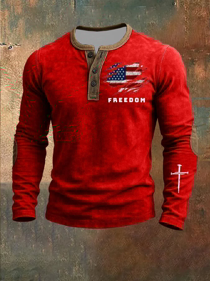 🎁 Men's Commemorative Print Henley Shirt - Perfect Holiday & Special Occasion Gift 👔