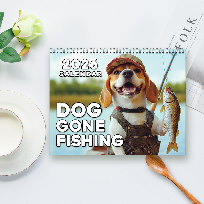 🎁🐶 Dog Gone Fishing 2026 Calendar - Perfect Gift for Holidays & Special Occasions!