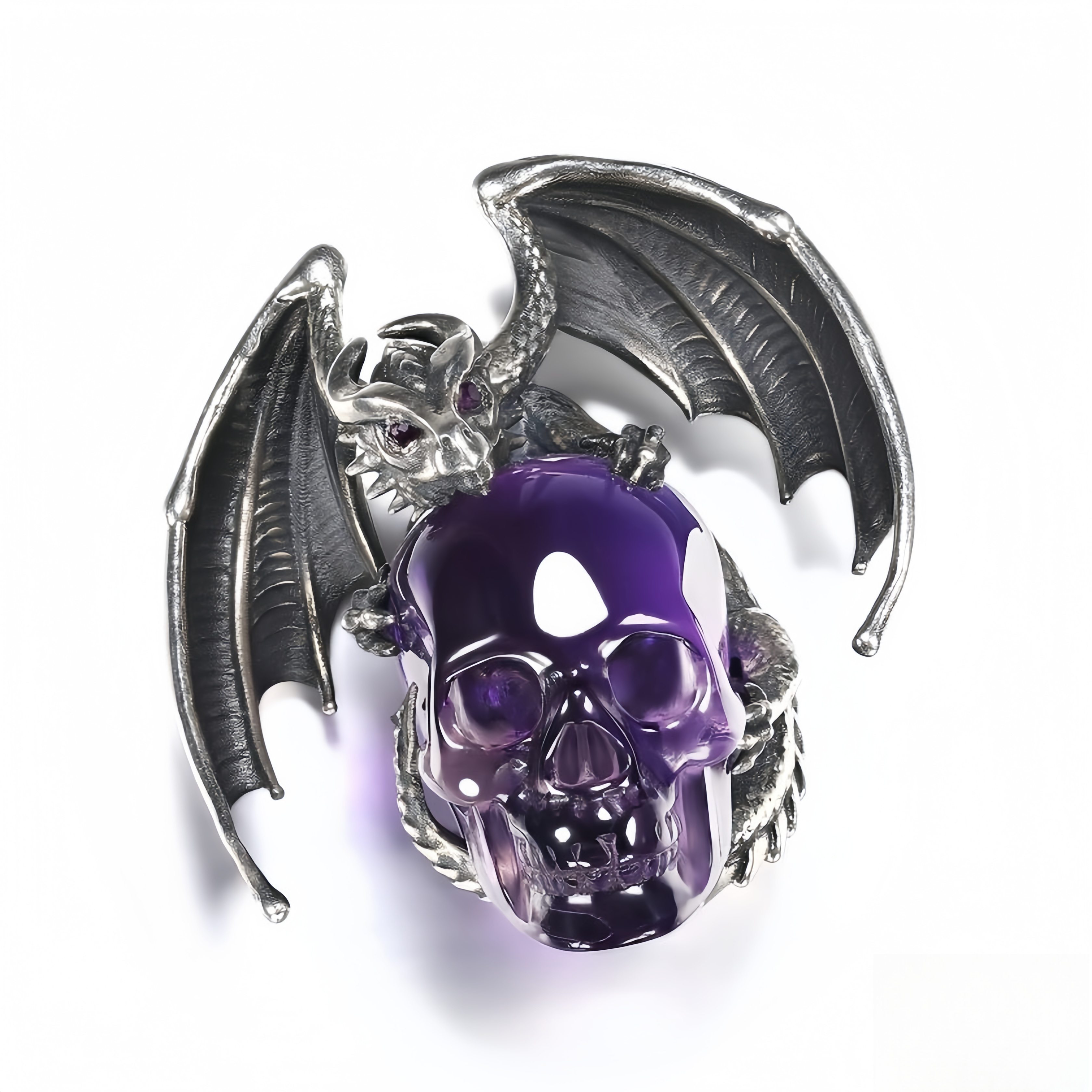 ✨ Sparkling Amethyst & Silver Crystal Skull Necklace with Ruby Eyes – Perfect Gift for Holidays & Special Occasions! 💎