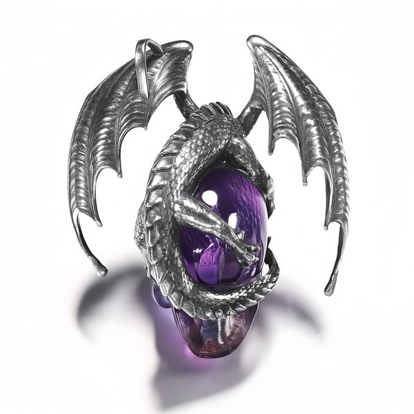 ✨ Sparkling Amethyst & Silver Crystal Skull Necklace with Ruby Eyes – Perfect Gift for Holidays & Special Occasions! 💎