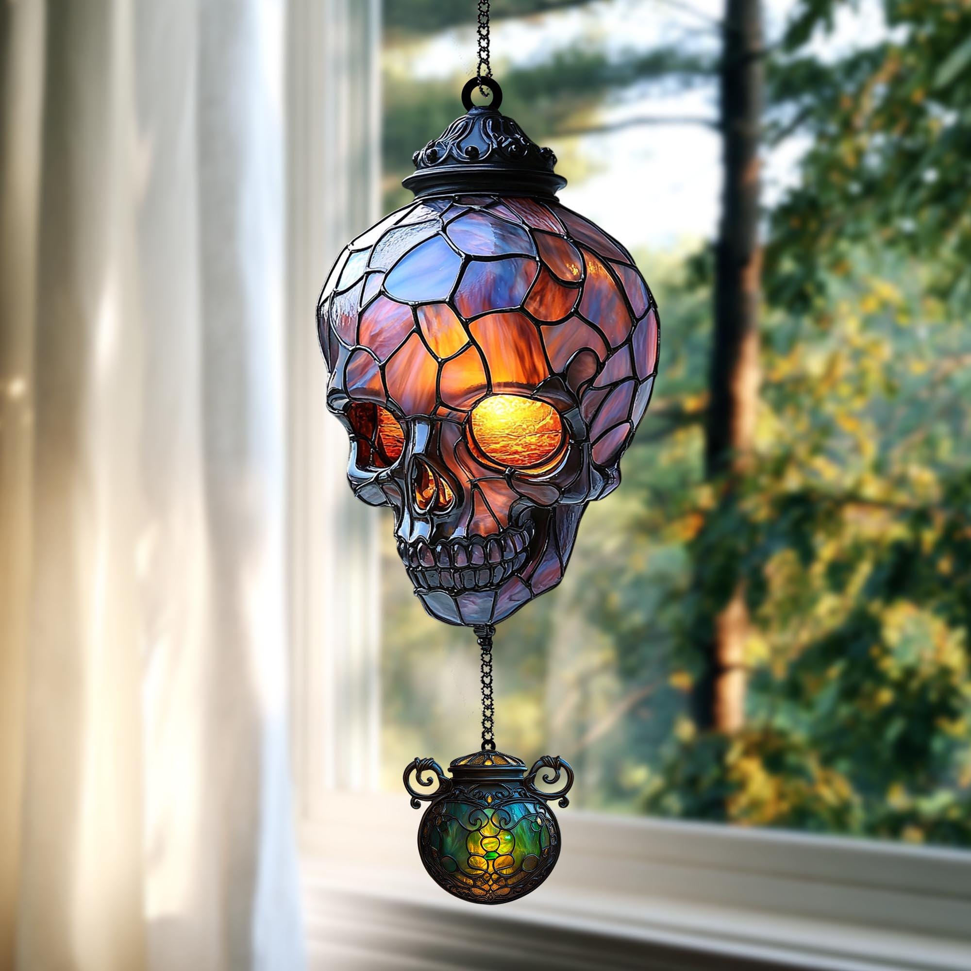 ✨Spooky Elegance Gothic Skull Suncatcher - Perfect Gift for Halloween & Unique Occasions💀🏡