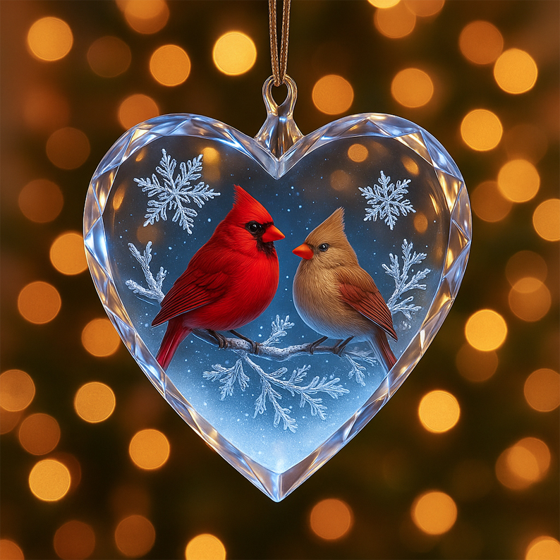 🎁✨Christmas Gift Idea—Cardinal Couple Heart Ornament—Perfect Holiday Present!