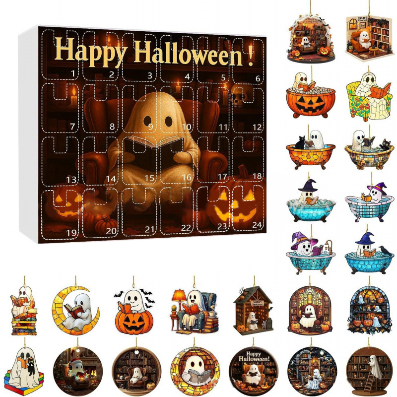 🎁 Spooky Halloween Advent Calendar Gift – 24 Days of Festive Fun with Ghost Ornaments! 👻 Perfect Holiday Present!