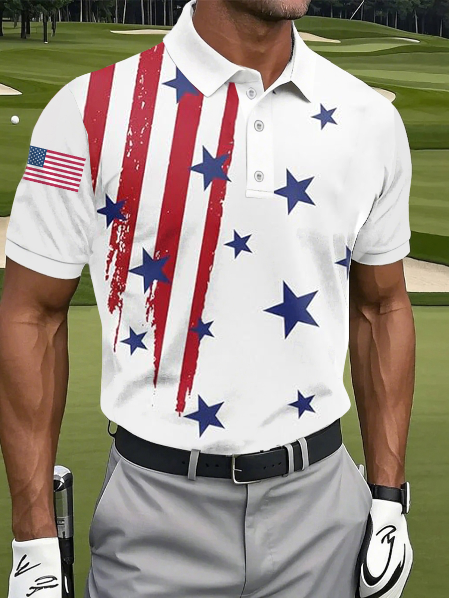 🎁👕 Patriotic USA Flag Golf Shirt - Perfect Gift for Men on 4th of July & Holidays