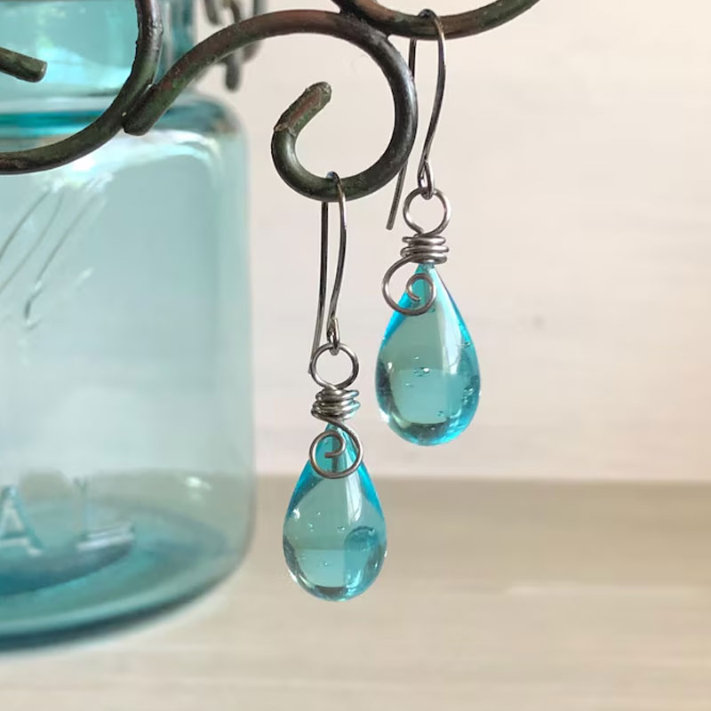 ✨ Vintage Teardrop Mason Jar Earrings – Recycled Glass, Perfect Holiday Gift! 🎁