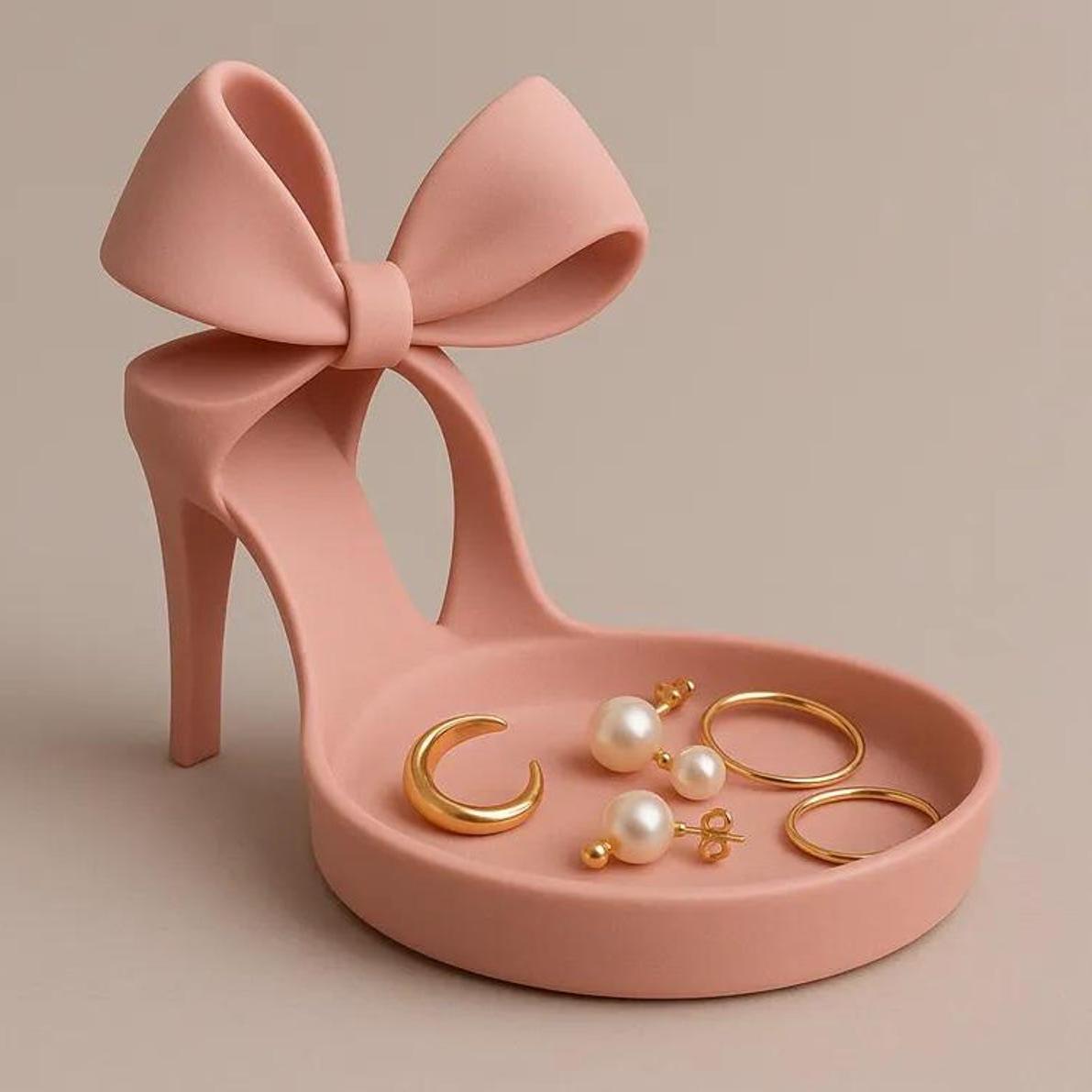 🎁✨ Printed High Heel Jewelry Holder with Bow – Perfect Gift for Holidays & Special Occasions