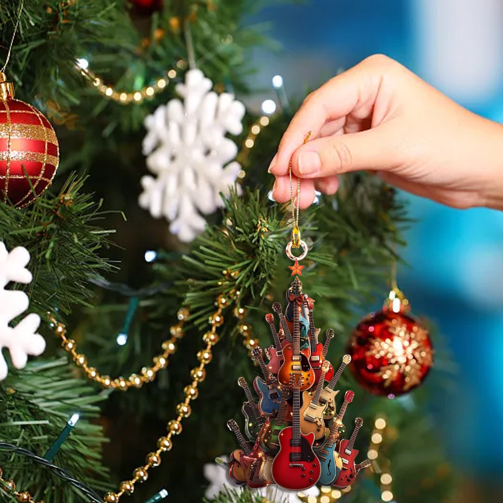 ๐ Rockin' Around The Guitar Christmas Tree Ornament โ Perfect Holiday Gift! ๐