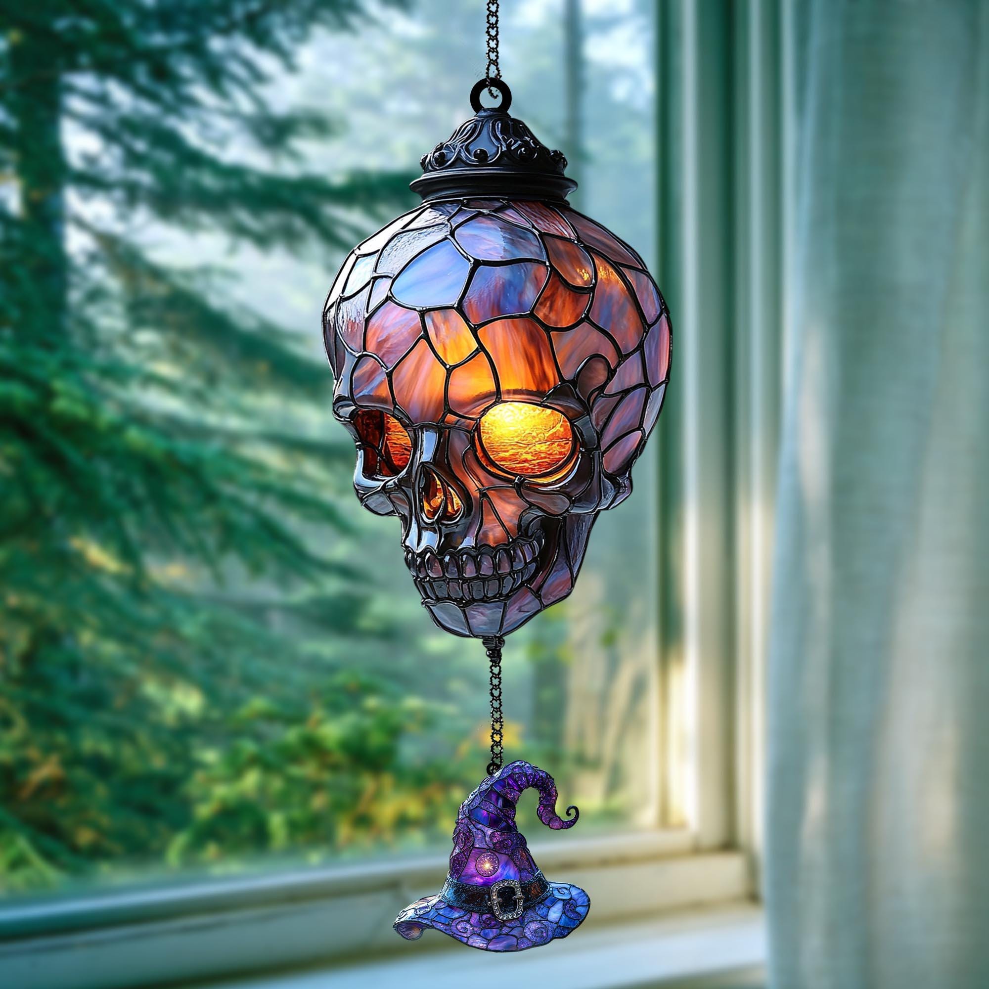 ✨Spooky Elegance Gothic Skull Suncatcher - Perfect Gift for Halloween & Unique Occasions💀🏡