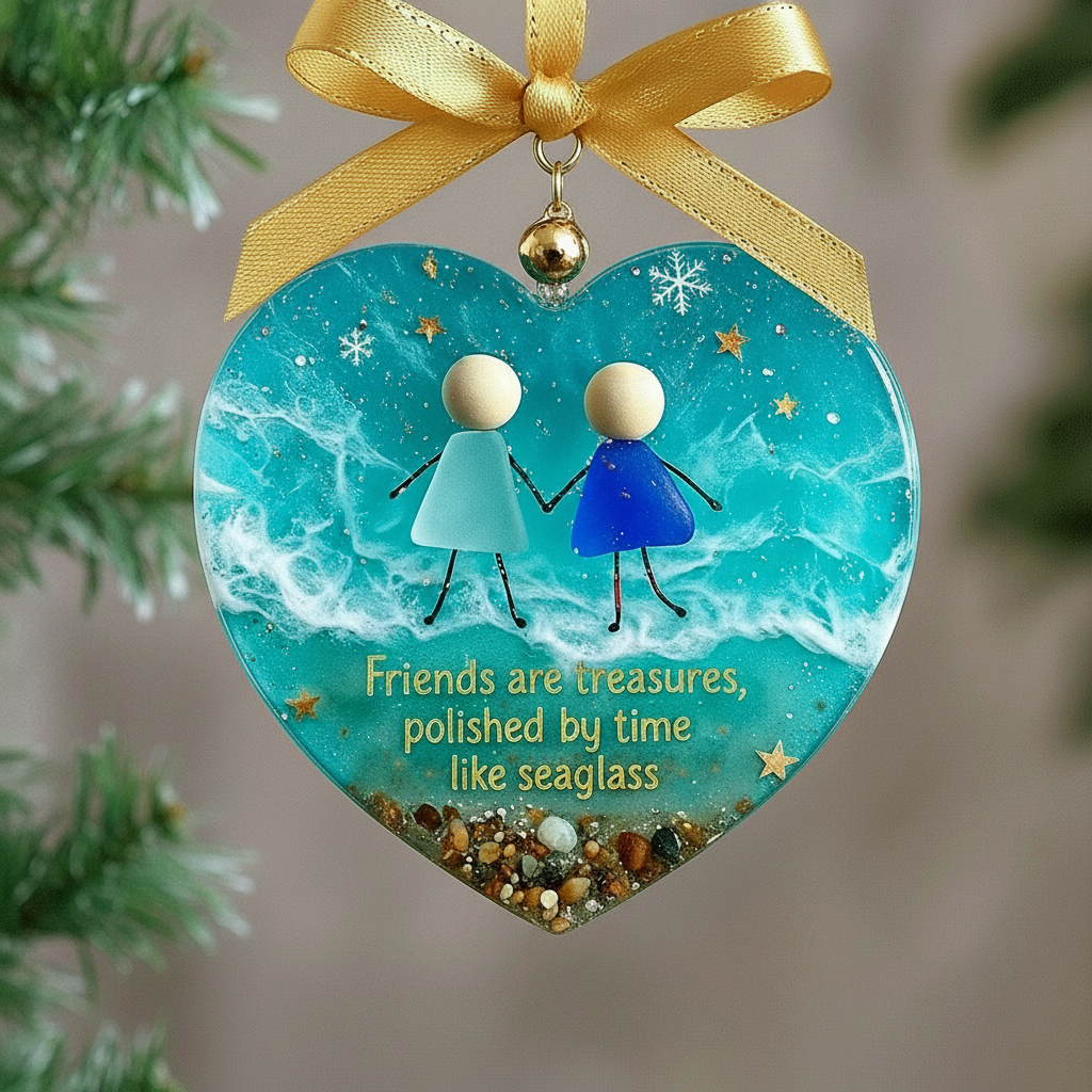 ๐ Heart Shaped Friendship Sea Glass Christmas Ornament โ Perfect Holiday & Special Occasion Gift ๐
