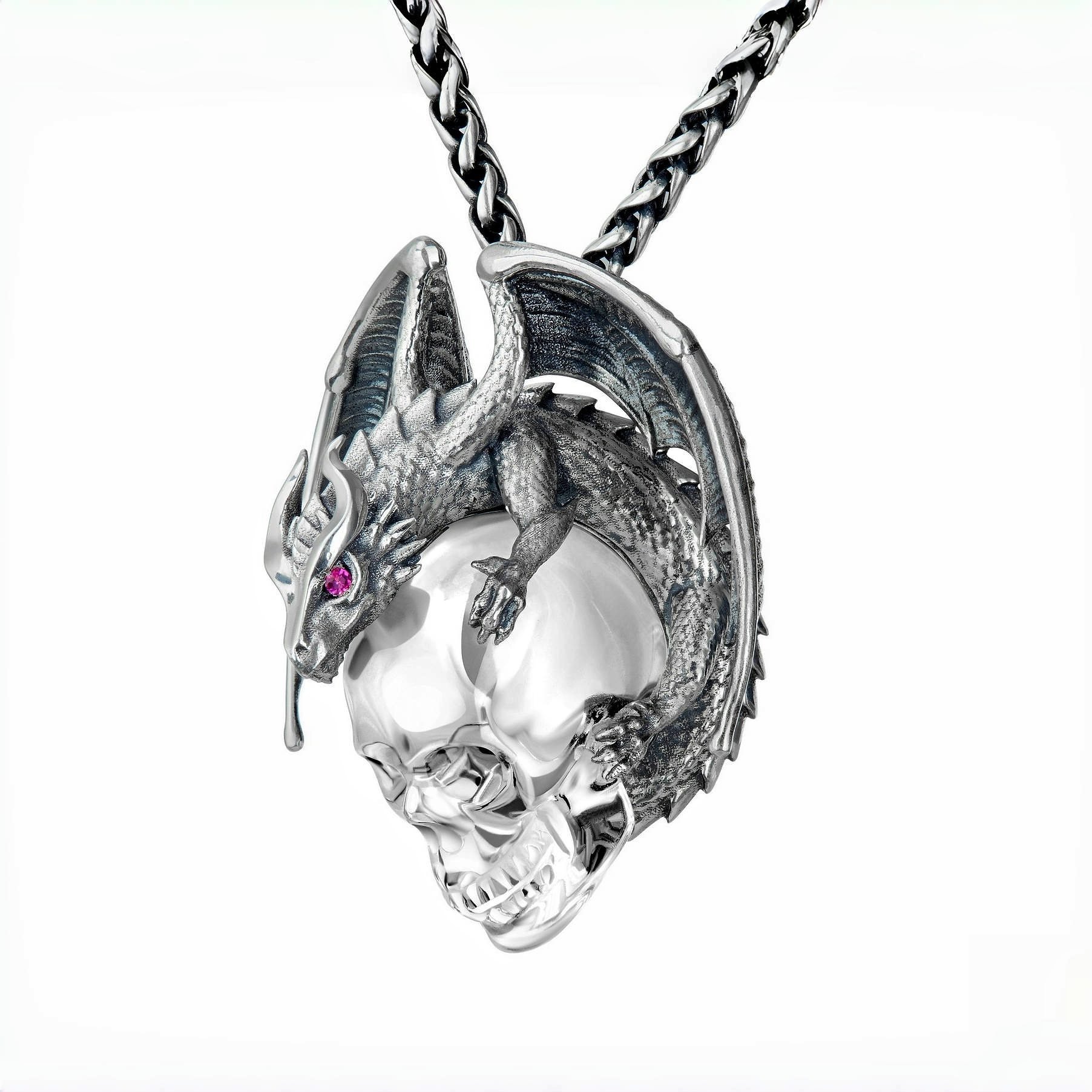 ✨ Sparkling Amethyst & Silver Crystal Skull Necklace with Ruby Eyes – Perfect Gift for Holidays & Special Occasions! 💎