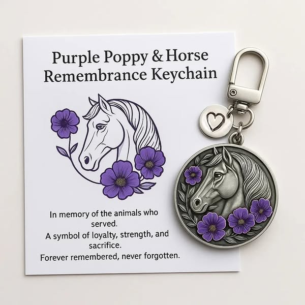 💜 Purple Poppy & Horse Remembrance Keychain - Perfect Gift for Holidays & Special Occasions 🌟