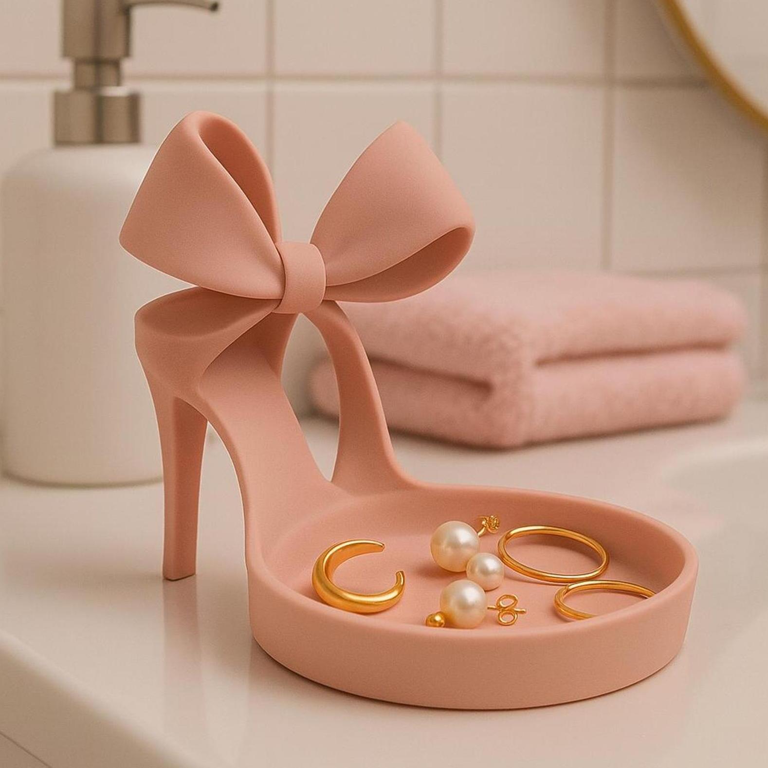 🎁✨ Printed High Heel Jewelry Holder with Bow – Perfect Gift for Holidays & Special Occasions