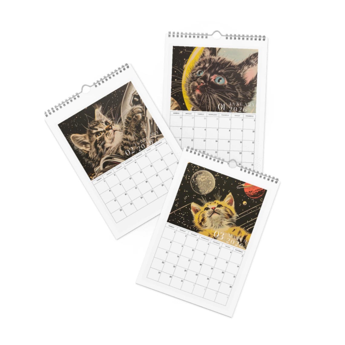 🌟 2026 Space Cat Calendar - Perfect Gift for Holidays & Special Occasions! 🎁