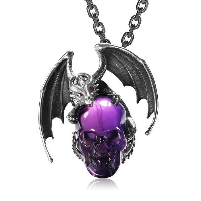 ✨ Sparkling Amethyst & Silver Crystal Skull Necklace with Ruby Eyes – Perfect Gift for Holidays & Special Occasions! 💎