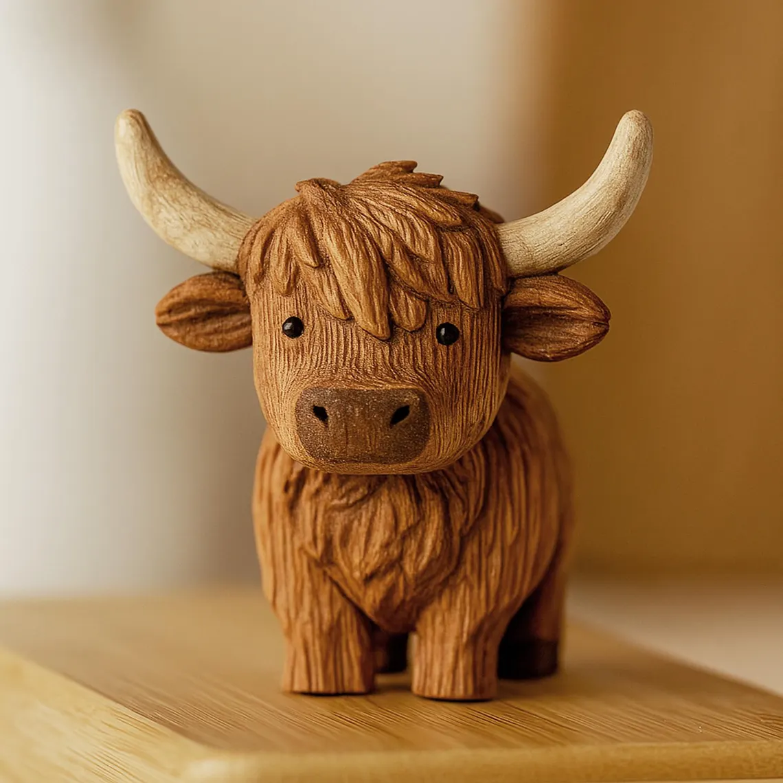 Hand-Sculpted Highland Cow Wood Carving 🎁🐮 – Perfect Holiday & Special Occasion Gift!