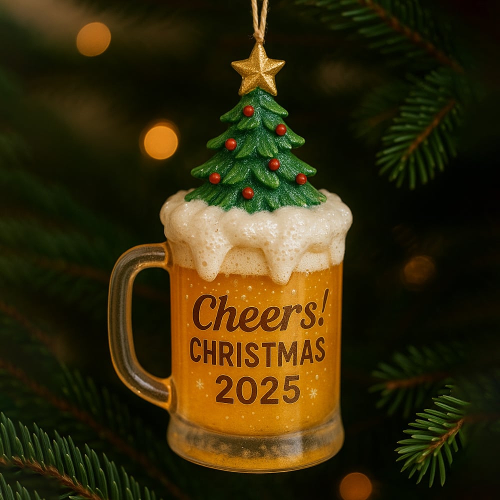 🌟 Personalized Beer Glass Ornament – Perfect Holiday Gift 🍻
