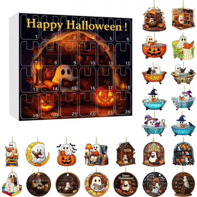 🎁 Spooky Halloween Advent Calendar Gift – 24 Days of Festive Fun with Ghost Ornaments! 👻 Perfect Holiday Present!