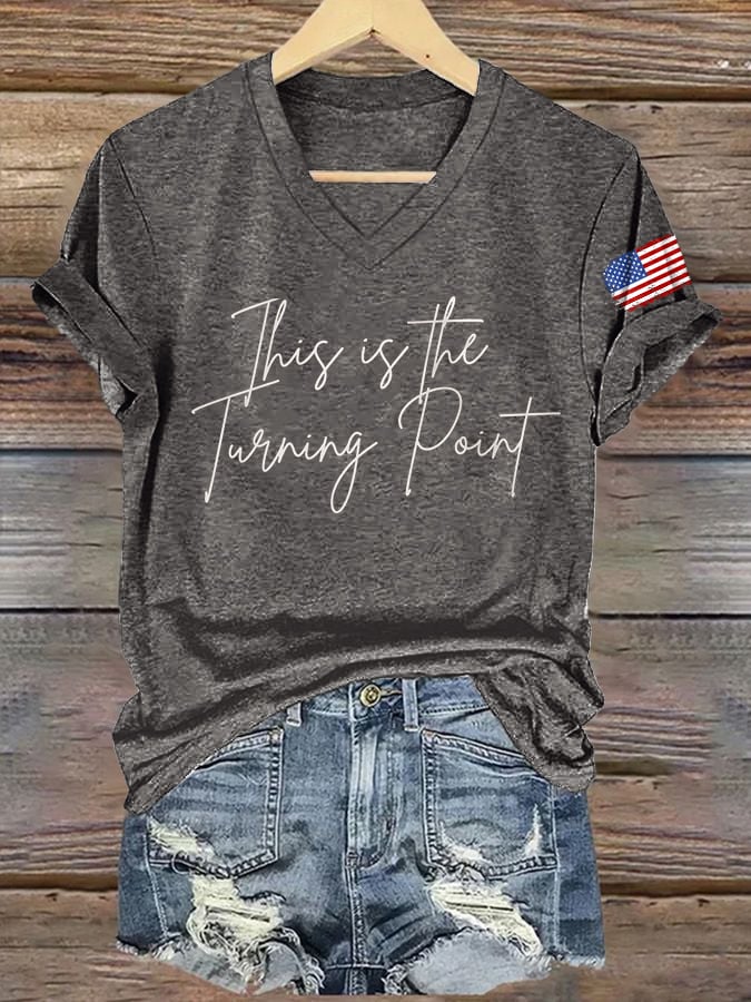 ๐โจ Retro 'This Is The Turning Point' V-Neck T-Shirt - Perfect Holiday & Special Occasion Gift!