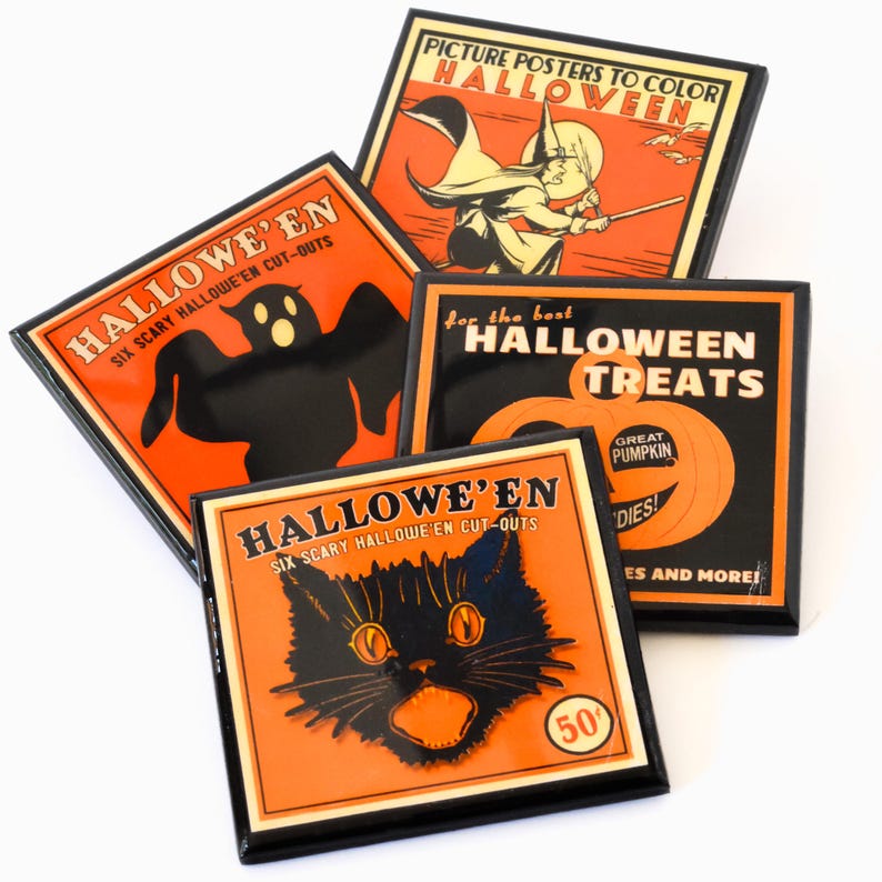 🎃✨ Vintage Halloween Coasters Set (4pcs) - Perfect Holiday & Special Occasion Gift!