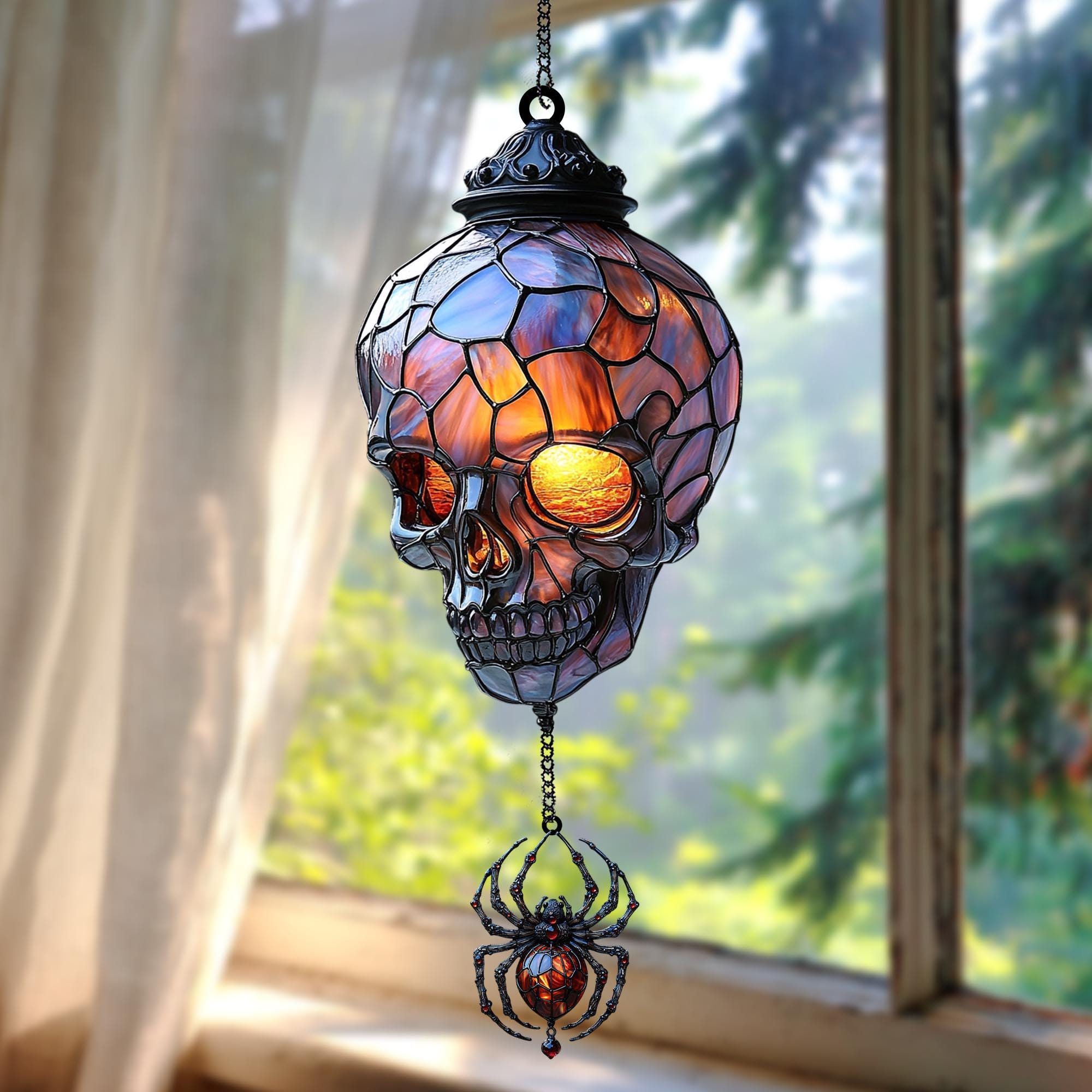✨Spooky Elegance Gothic Skull Suncatcher - Perfect Gift for Halloween & Unique Occasions💀🏡