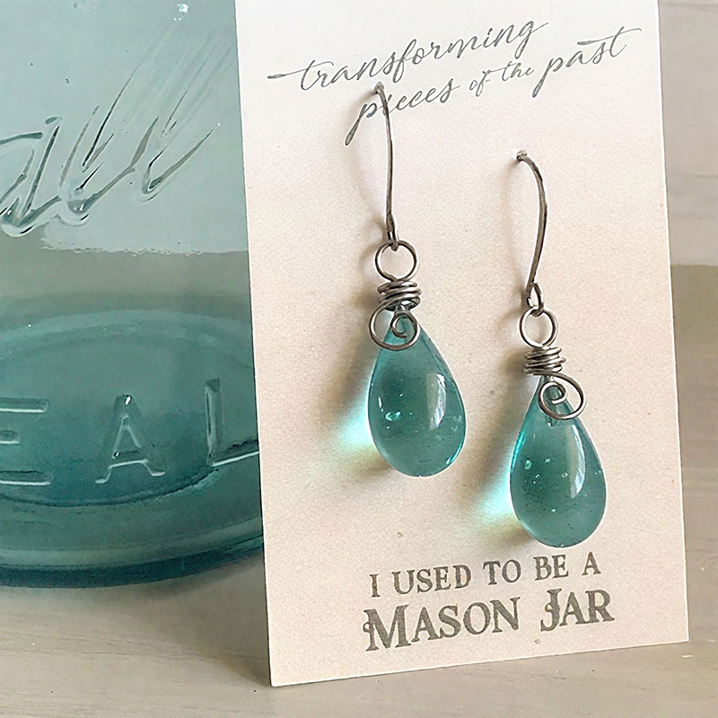 ✨ Vintage Teardrop Mason Jar Earrings – Recycled Glass, Perfect Holiday Gift! 🎁