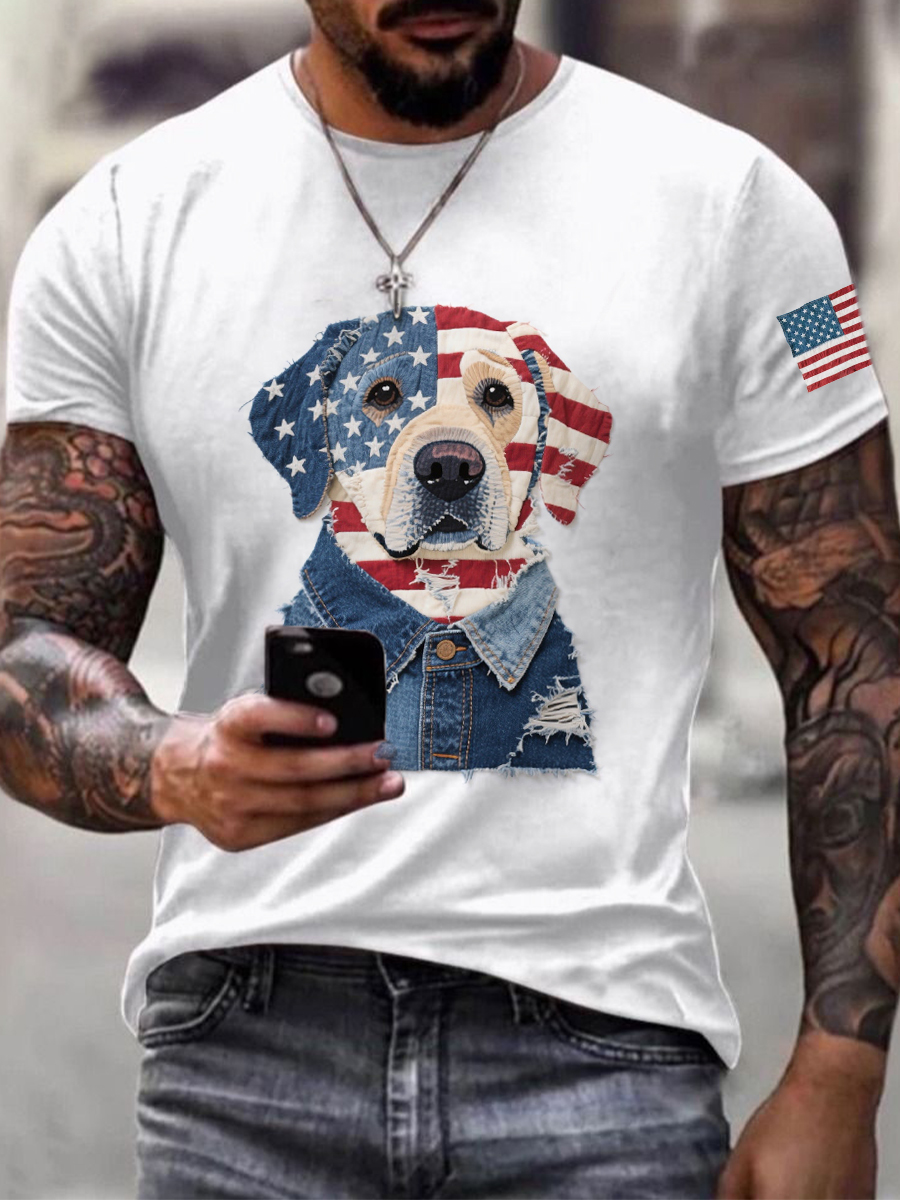 🎁🇺🇸 Men's Patriotic Labrador Dog T-Shirt - Perfect Gift for Independence Day & Special Occasions