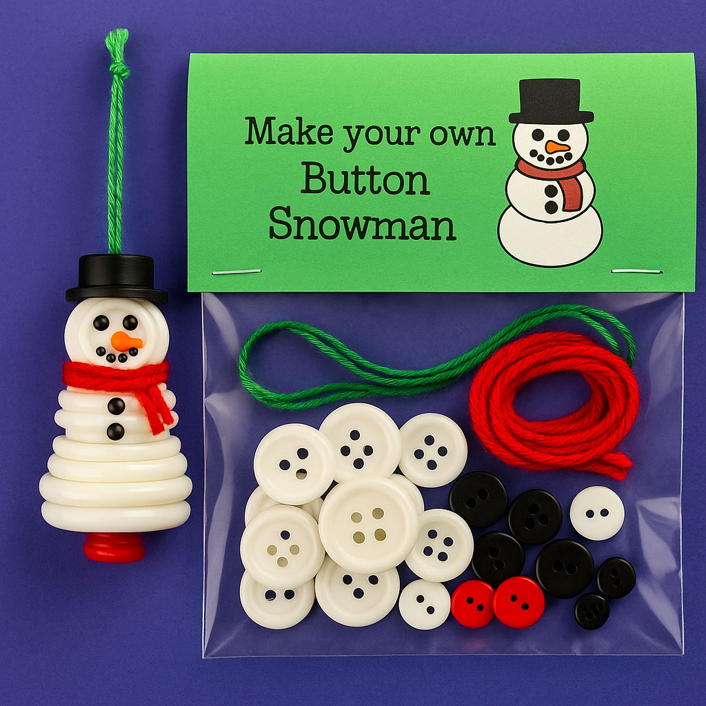 🎁 DIY Button Snowman Ornament Kit - Perfect Holiday & Gift Craft 🎄