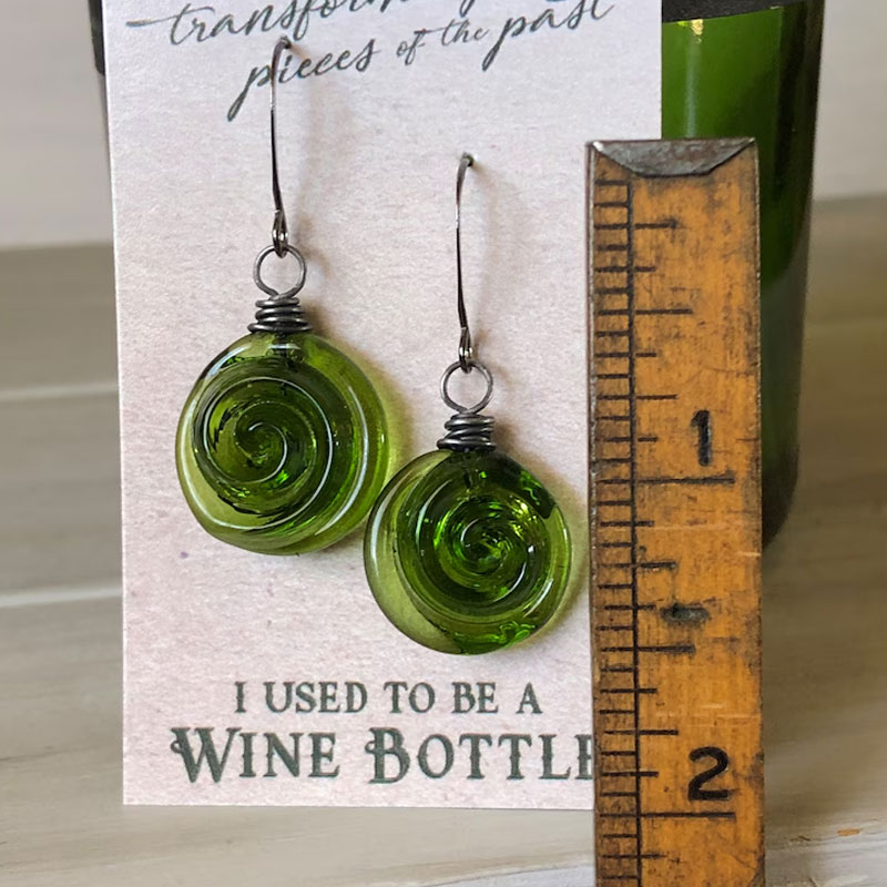 ✨ Recycled Wine Bottle Glass Earrings: Handmade Spiral Dangles – Perfect Holiday Gift! 🎁