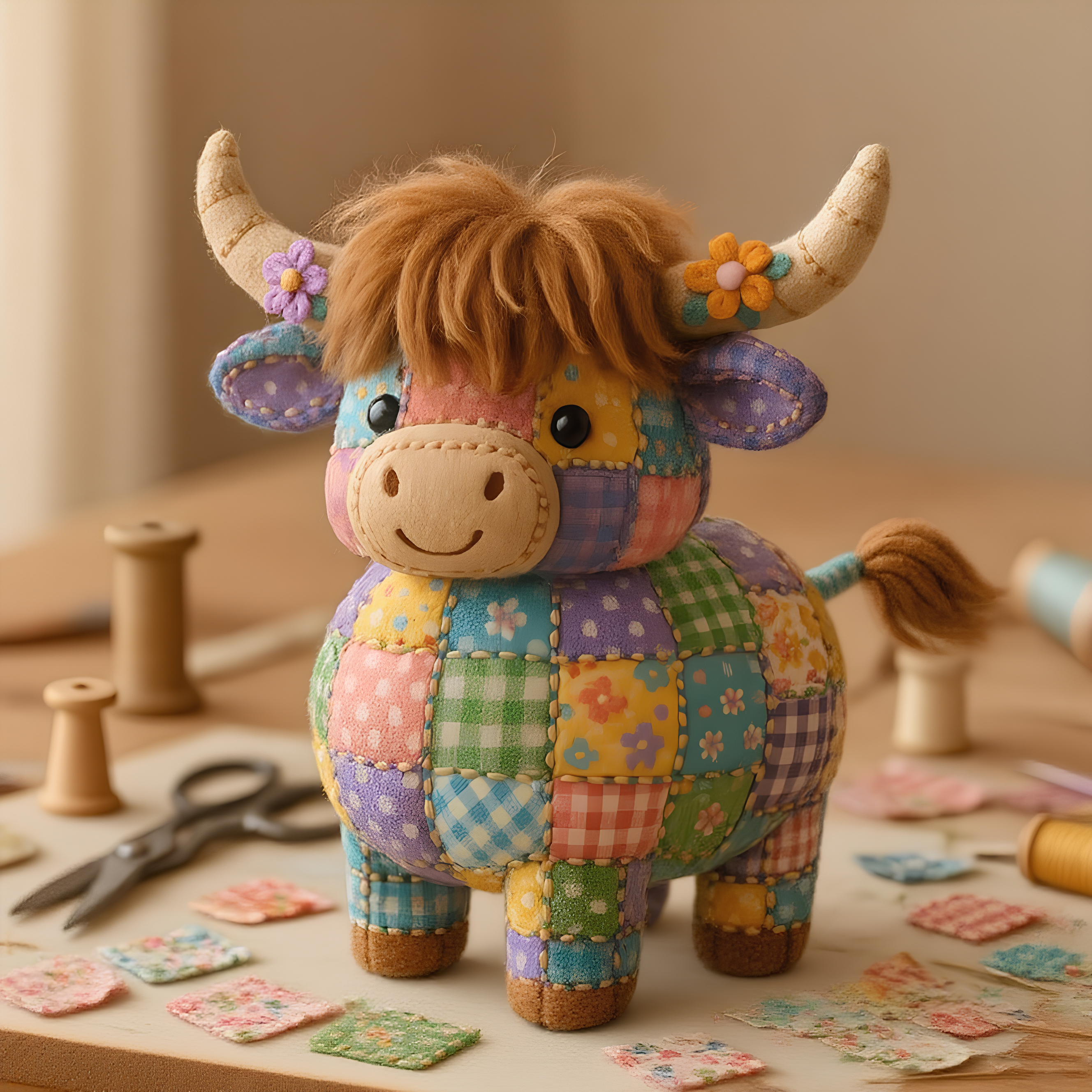 Hand-Patchwork Highland Cattle Ornament 🐮🎁 – Perfect Holiday & Special Occasion Gift