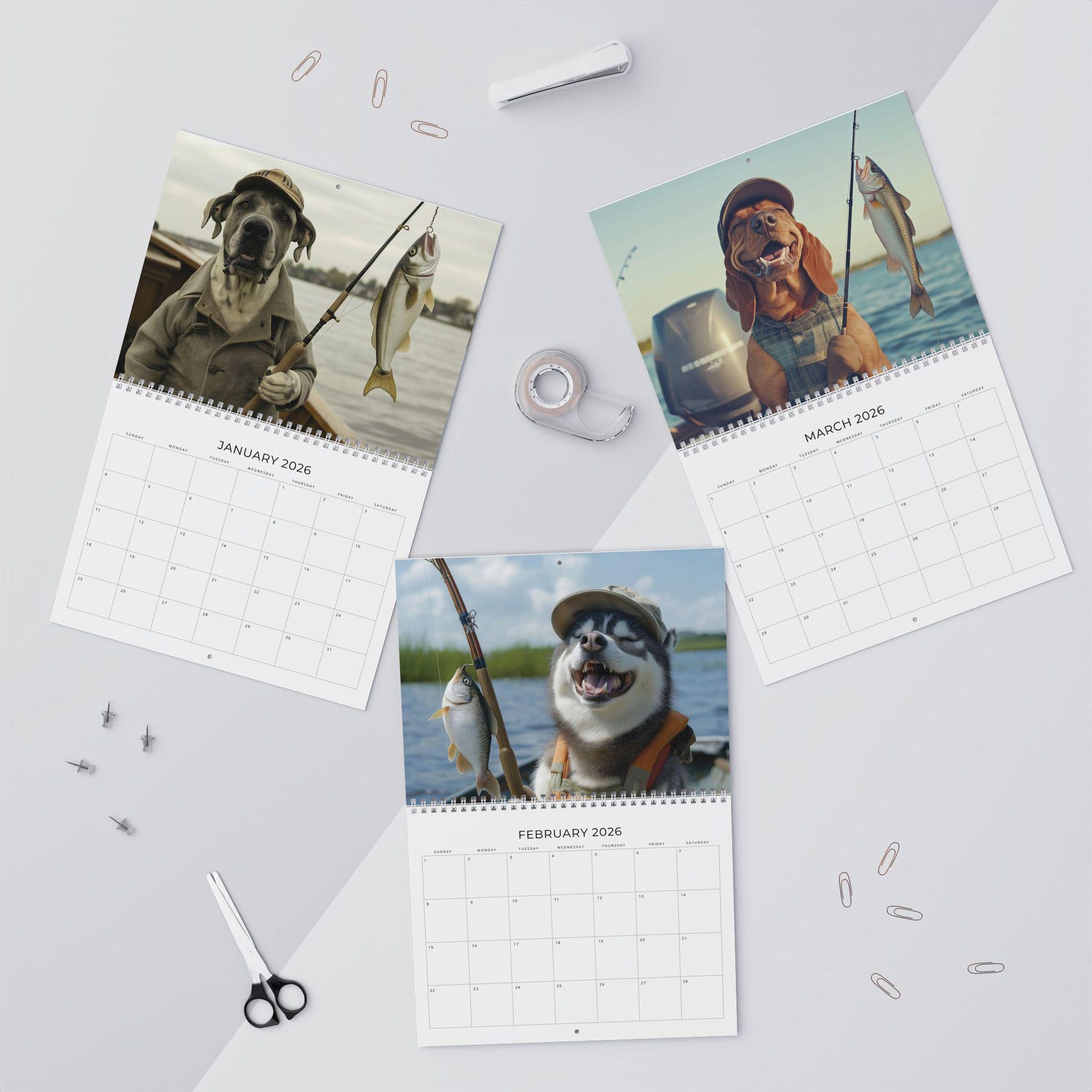 🎁🐶 Dog Gone Fishing 2026 Calendar - Perfect Gift for Holidays & Special Occasions!