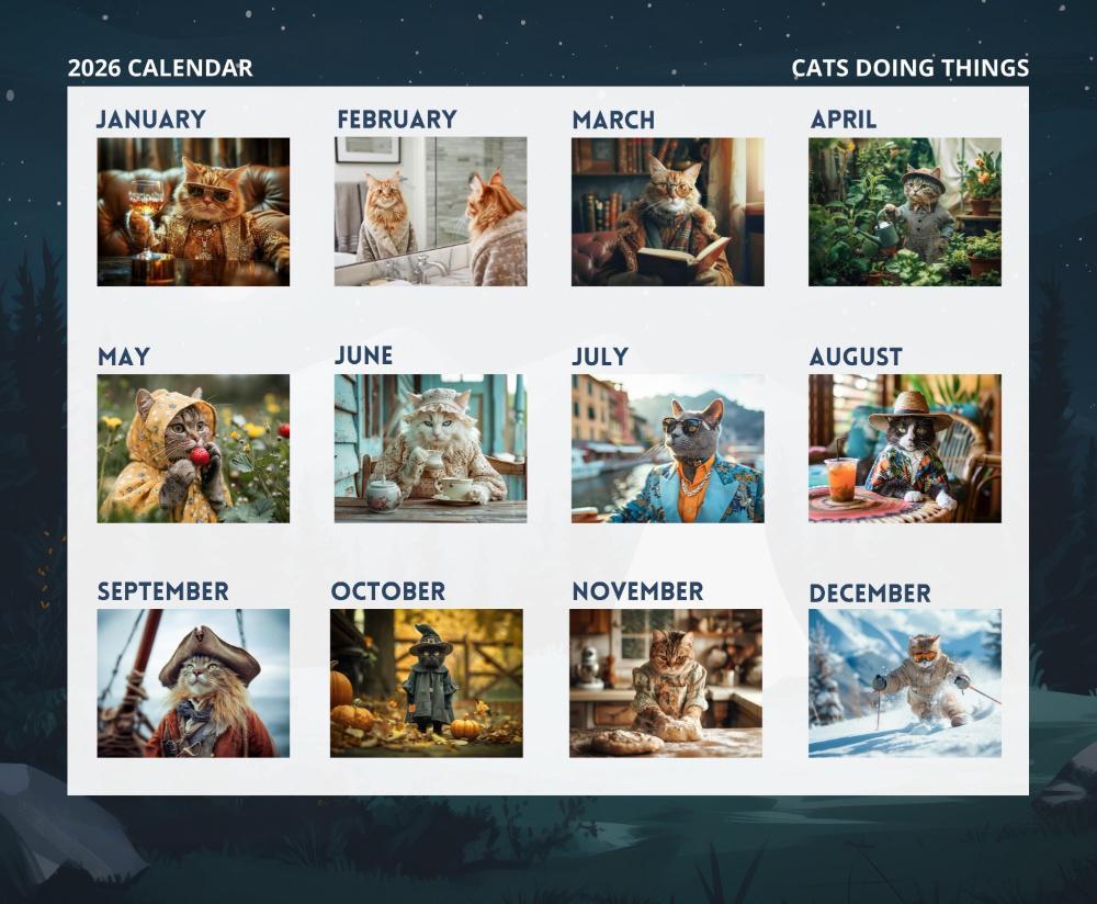 🎁🐱2026 Cats Doing Things Calendar – Perfect Gift for Holidays & Special Occasions!