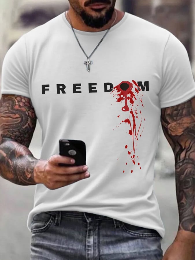 ๐ Men's FREEDOM Print Short-Sleeved T-Shirt - Perfect Holiday & Special Occasion Gift ๐