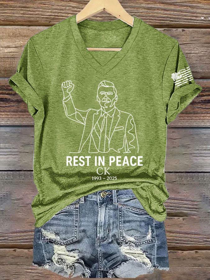 ✨Women's Commemorative Leader Print V-Neck T-Shirt - Perfect Gift for Holidays & Special Occasions 👚