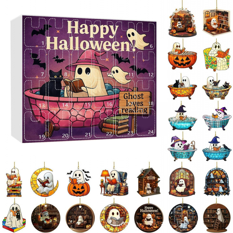 🎁 Spooky Halloween Advent Calendar Gift – 24 Days of Festive Fun with Ghost Ornaments! 👻 Perfect Holiday Present!