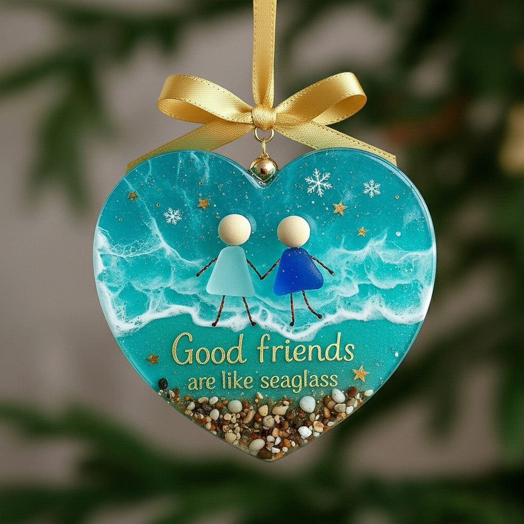 ๐ Heart Shaped Friendship Sea Glass Christmas Ornament โ Perfect Holiday & Special Occasion Gift ๐