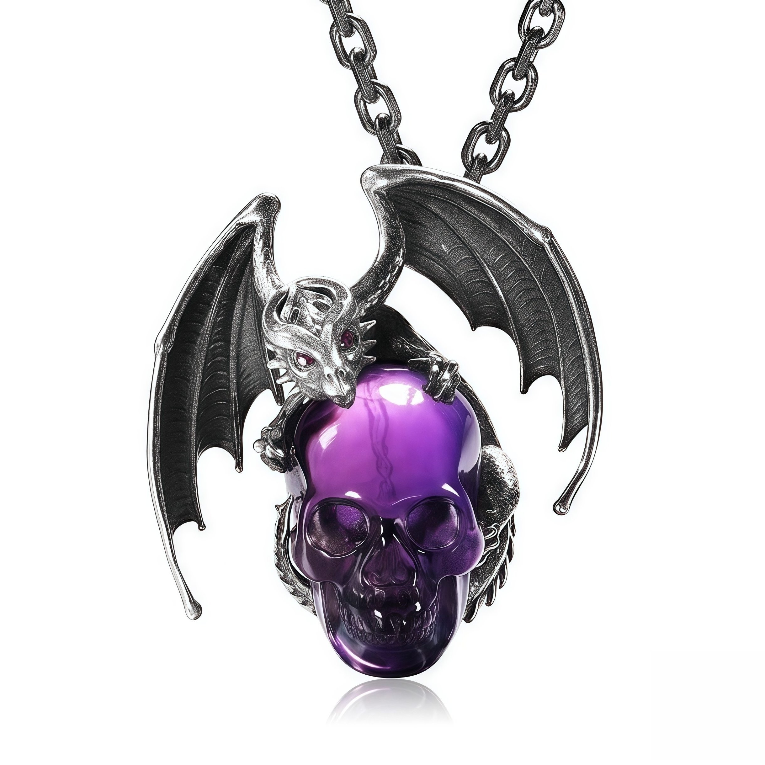 ✨ Sparkling Amethyst & Silver Crystal Skull Necklace with Ruby Eyes – Perfect Gift for Holidays & Special Occasions! 💎
