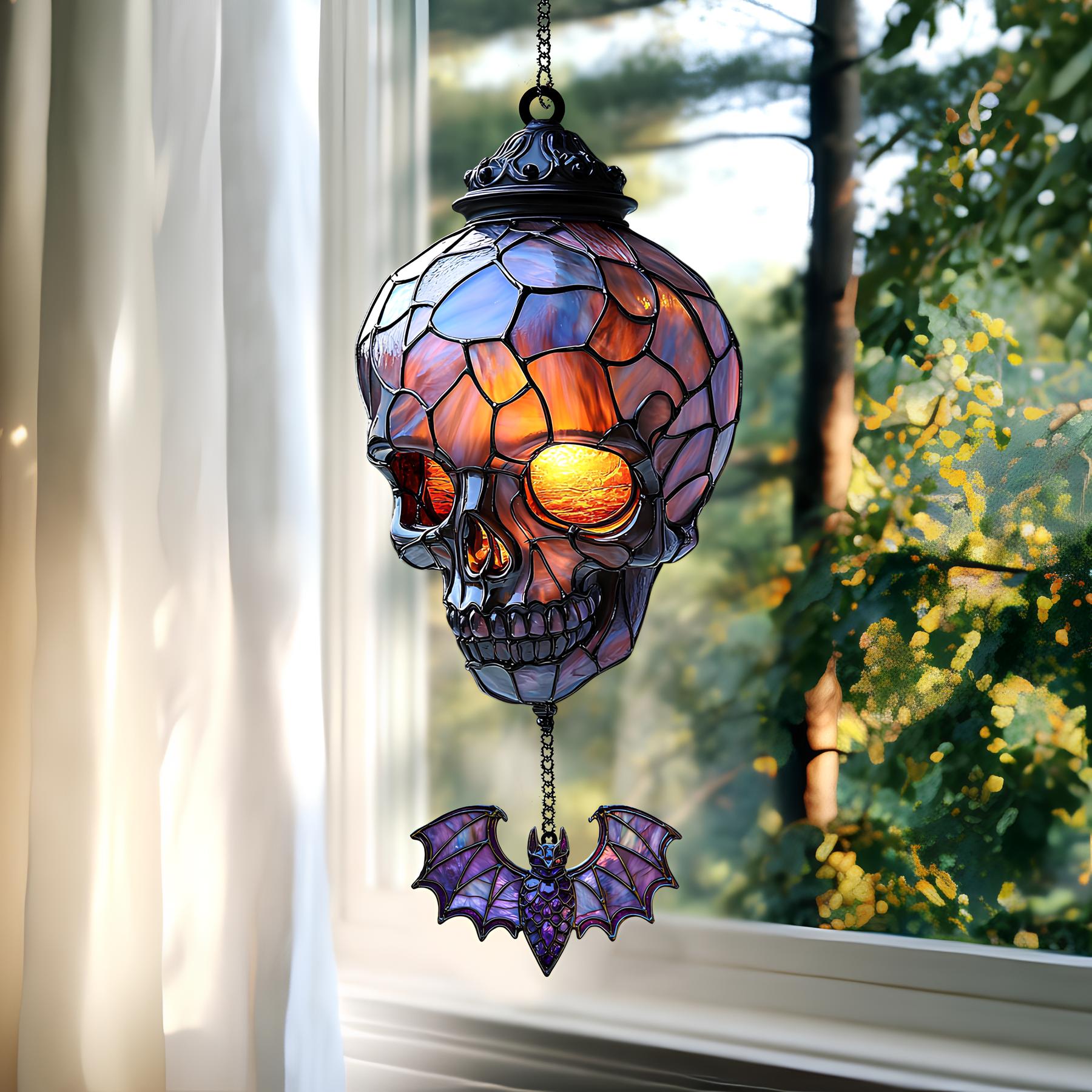 ✨Spooky Elegance Gothic Skull Suncatcher - Perfect Gift for Halloween & Unique Occasions💀🏡
