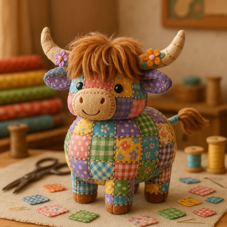 Patchwork Highland Cow Plushie 🎁💝 Perfect Holiday & Special Occasion Gift!